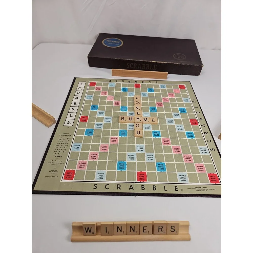 Vintage 1950s Scrabble Selchow & Righter Complete 100 Wood Tiles Board Game